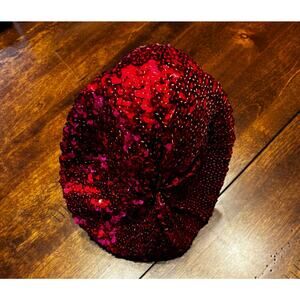 VINTAGE Toppettes by A. Brod Red Sequin Beret Hat